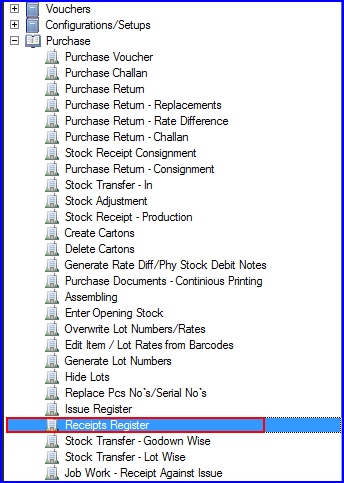 Receipts Register